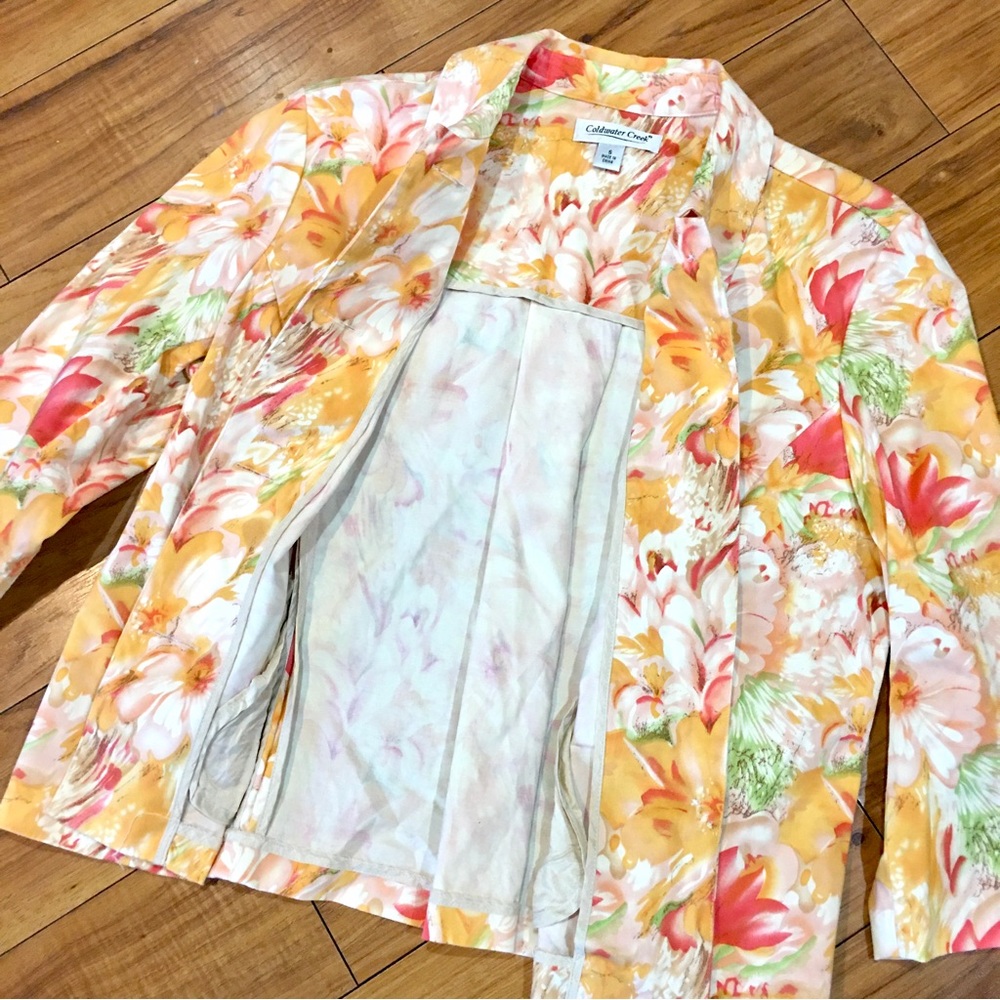Coldwater Creek blazer jacket coat floral spring flowers orange yellow โฆ